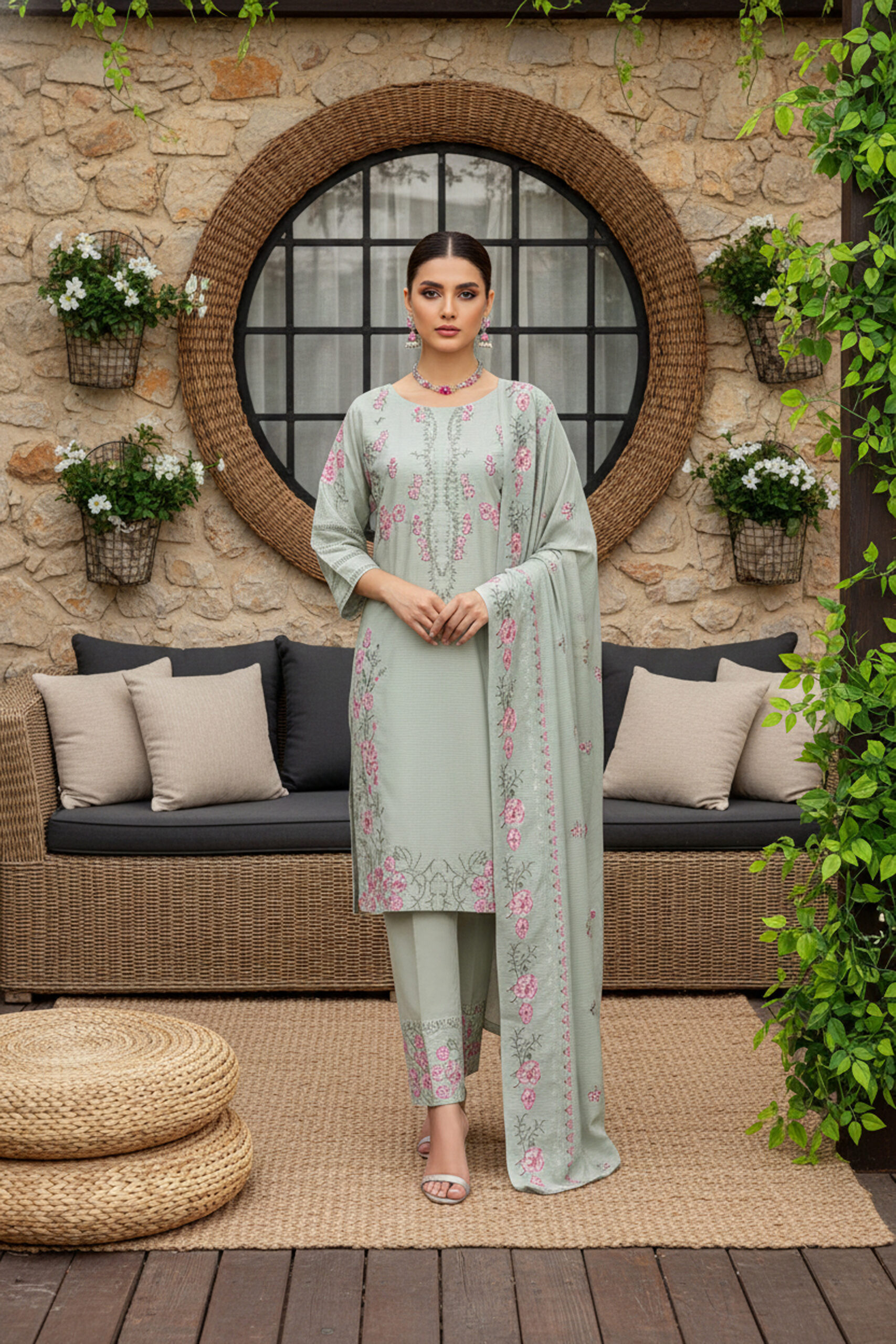 Rania’s Embroidered Elegance Unstitched 3-Piece Suit RNS-3P-EMB-008 - Image 3
