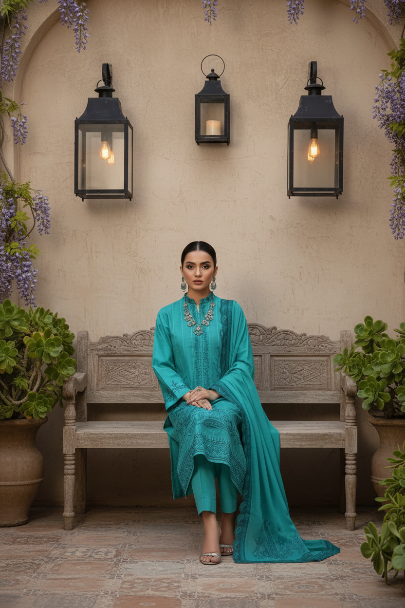 Rania’s Paisley Embroidered Slub Ribbon 3-Piece Suit RNS-SRB-PE3-842