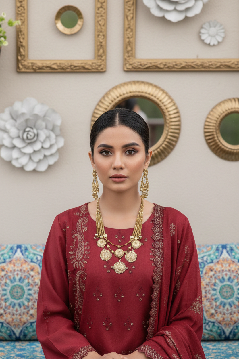 Rania’s Pure Cotton Paisley Embroidered 3-Piece Suit RNS-PCP3-917