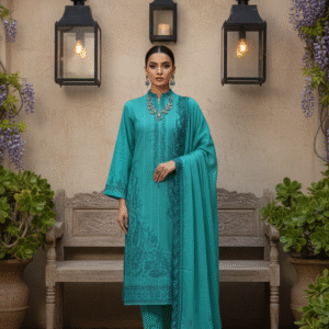 Rania’s Paisley Embroidered Slub Ribbon 3-Piece Suit RNS-SRB-PE3-842