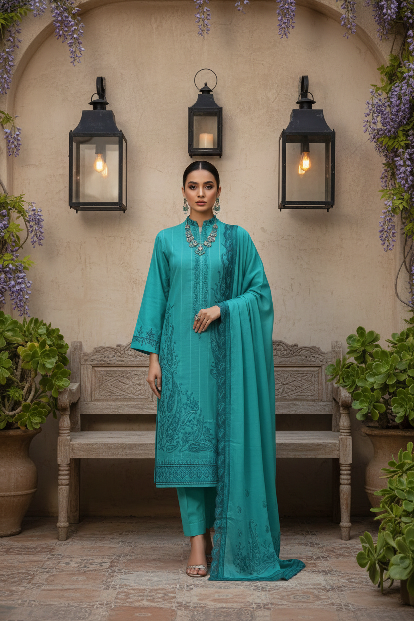 Rania’s Paisley Embroidered Slub Ribbon 3-Piece Suit RNS-SRB-PE3-842