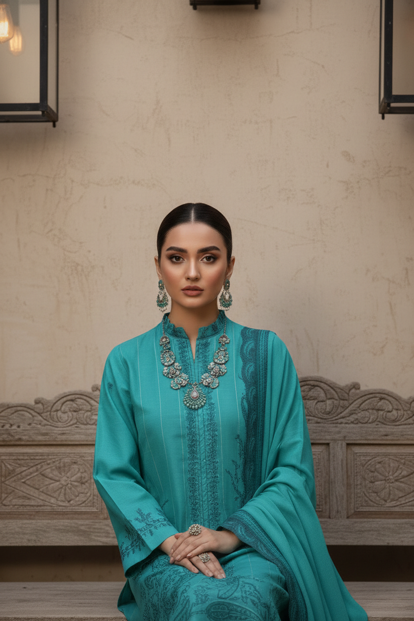 Rania’s Paisley Embroidered Slub Ribbon 3-Piece Suit RNS-SRB-PE3-842 - Image 3