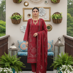 Rania’s Pure Cotton Paisley Embroidered 3-Piece Suit RNS-PCP3-917