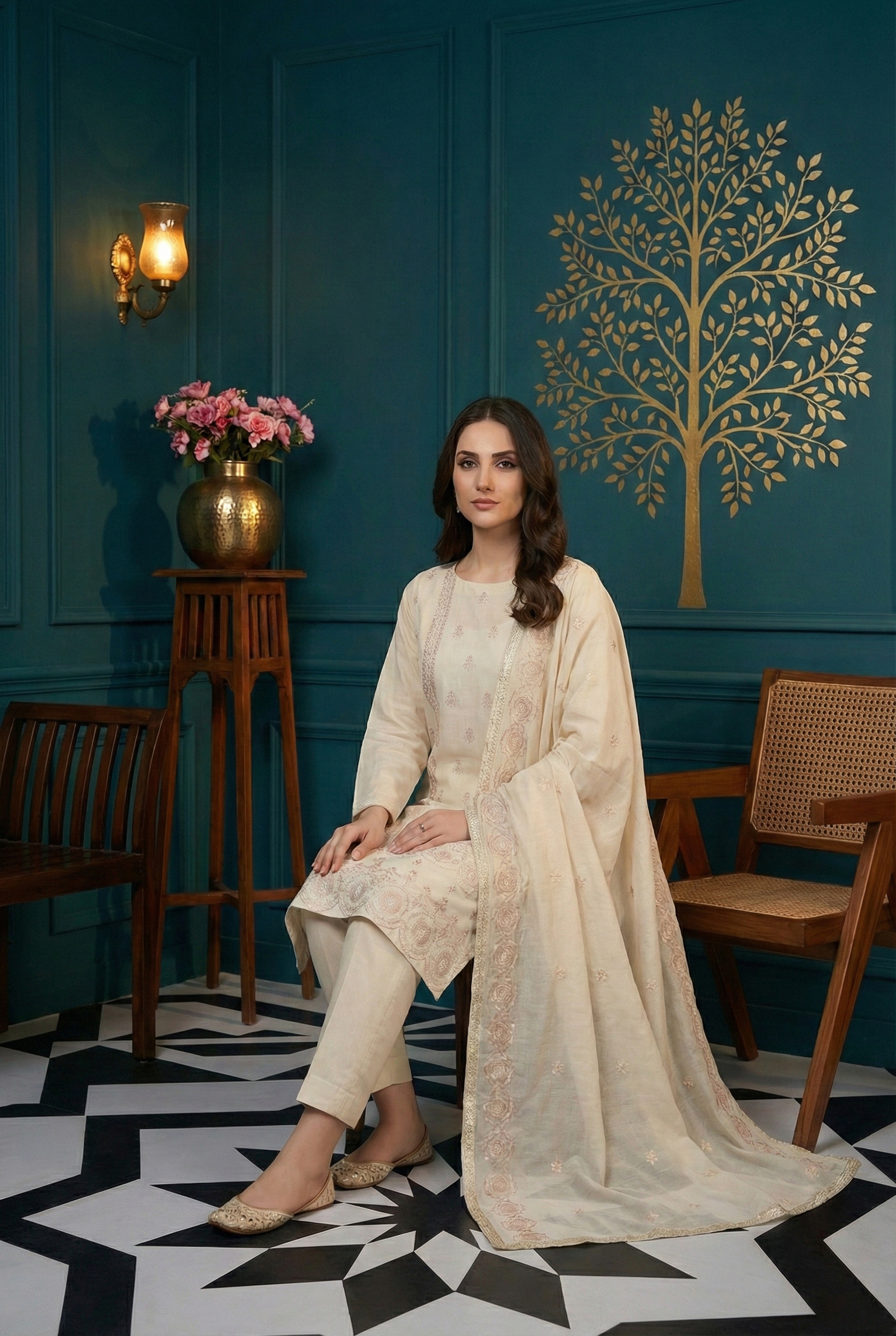 Rania’s Slub Lawn Light Sequins Embroidered 3-Piece Suit RNS-SLB-3PC-921 - Image 3