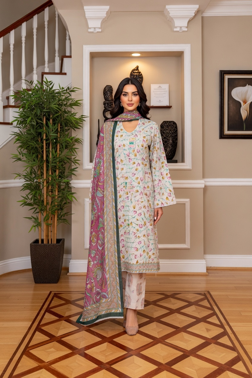 Rania’s Printed Cotton Everyday 3-Piece Suit RNS-DPC-3P-771