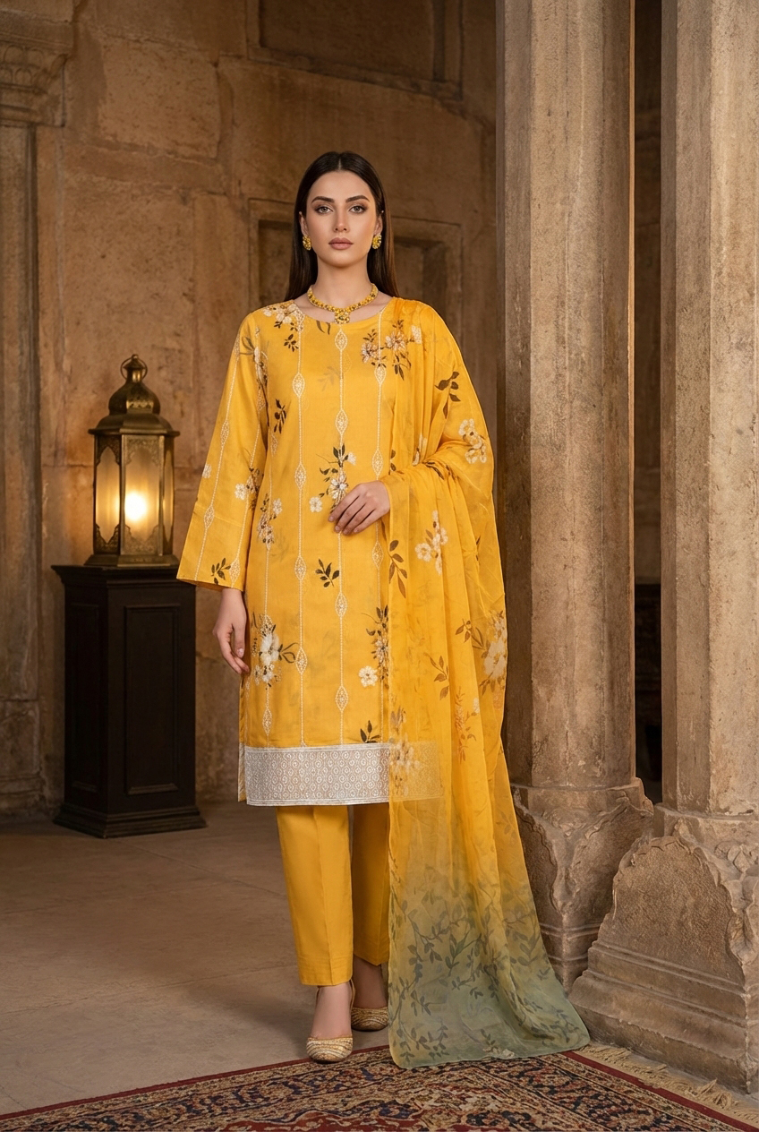 Rania’s Digital Lawn Schiffli 3-Piece Suit RNS-DLS-3P-906