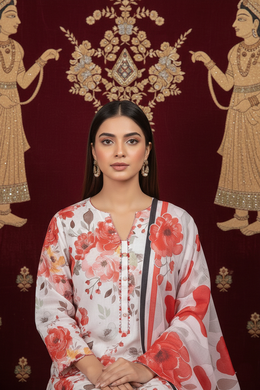 Rania’s Soft AirJet Cotton Printed 3-Piece Casual Suit RNS-AJC3-560