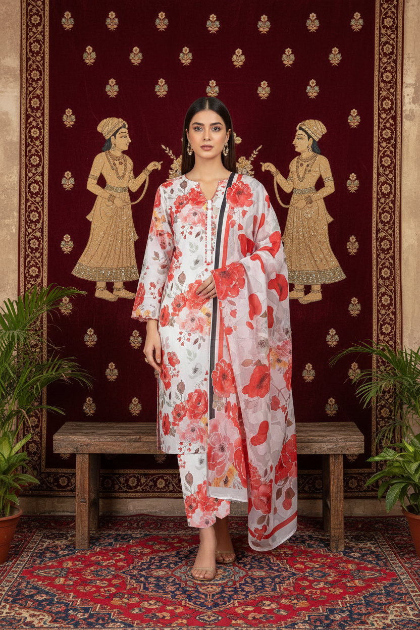 Rania’s Soft AirJet Cotton Printed 3-Piece Casual Suit RNS-AJC3-560