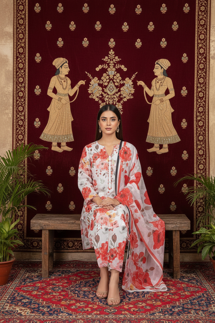 Rania’s Soft AirJet Cotton Printed 3-Piece Casual Suit RNS-AJC3-560 - Image 3