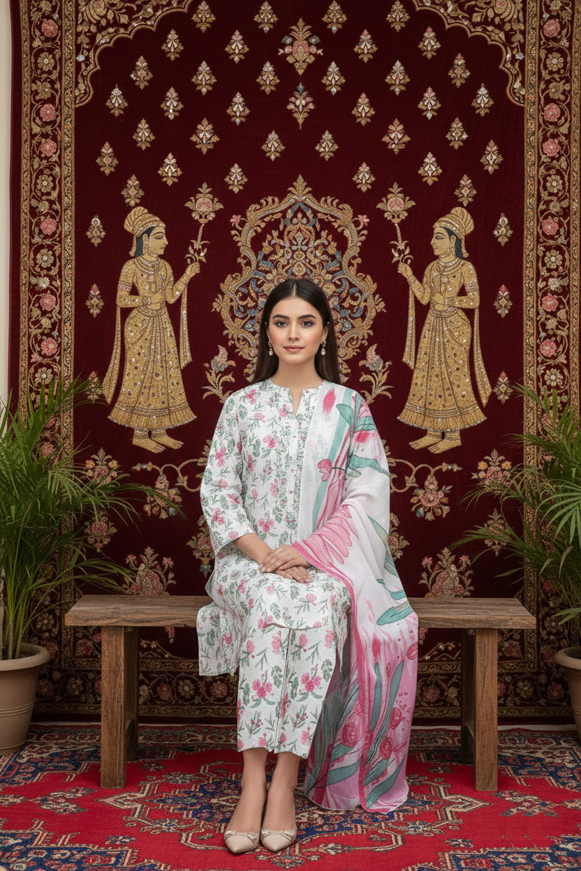 Rania’s Soft AirJet Cotton Printed 3-Piece Casual Suit RNS-AJC3-562