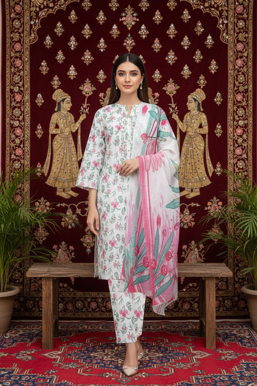 Rania’s Soft AirJet Cotton Printed 3-Piece Casual Suit RNS-AJC3-562