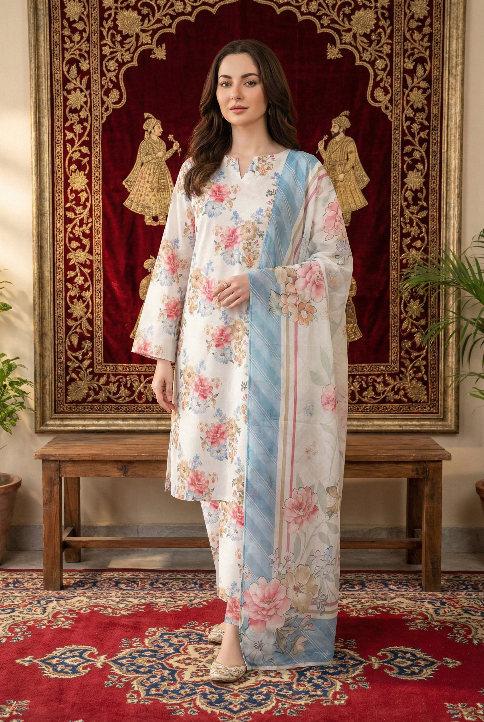 Rania’s Soft AirJet Cotton Printed 3-Piece Casual Suit RNS-AJC3-563