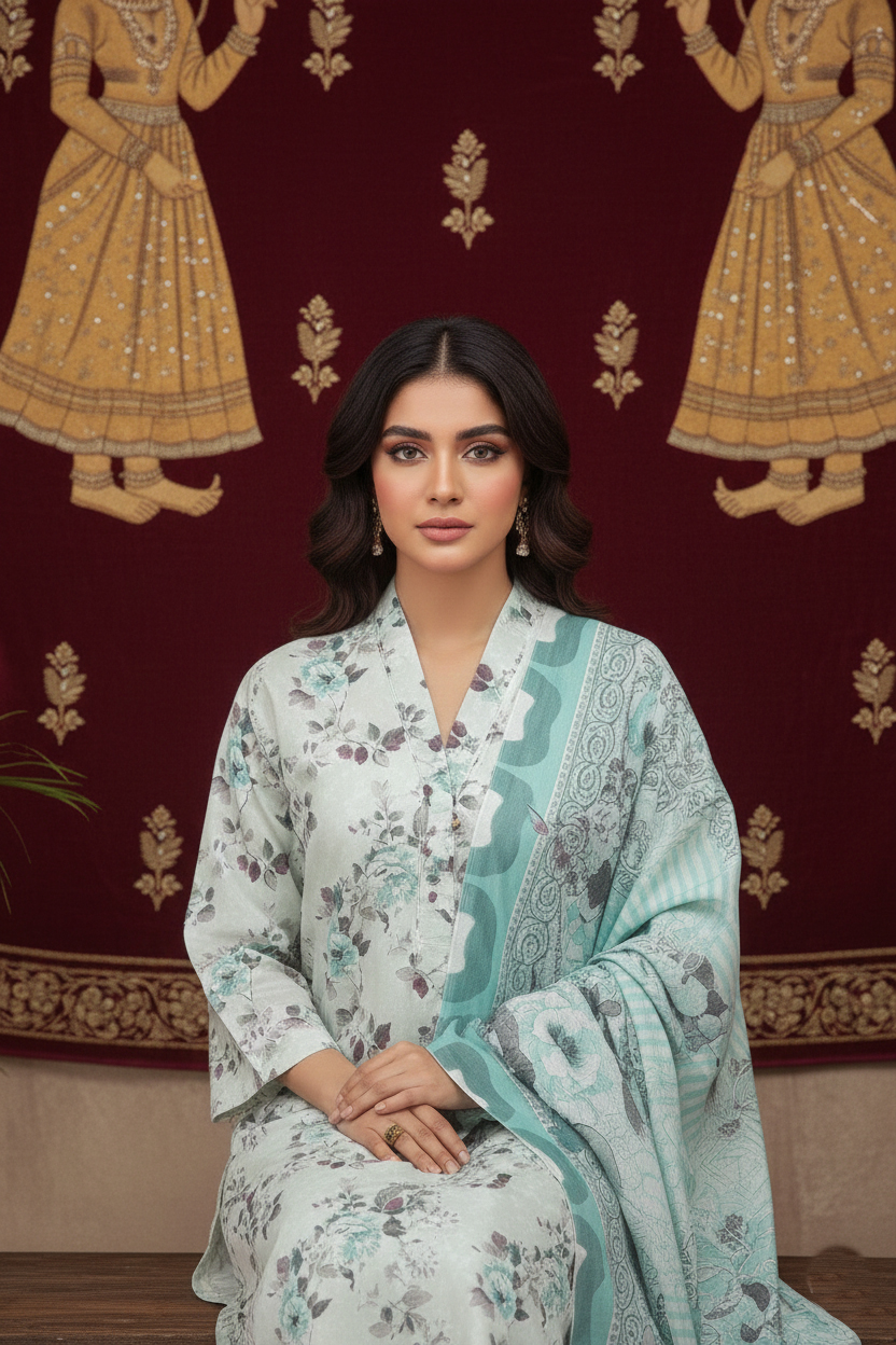 Rania’s Soft AirJet Cotton Printed 3-Piece Casual Suit RNS-AJC3-564