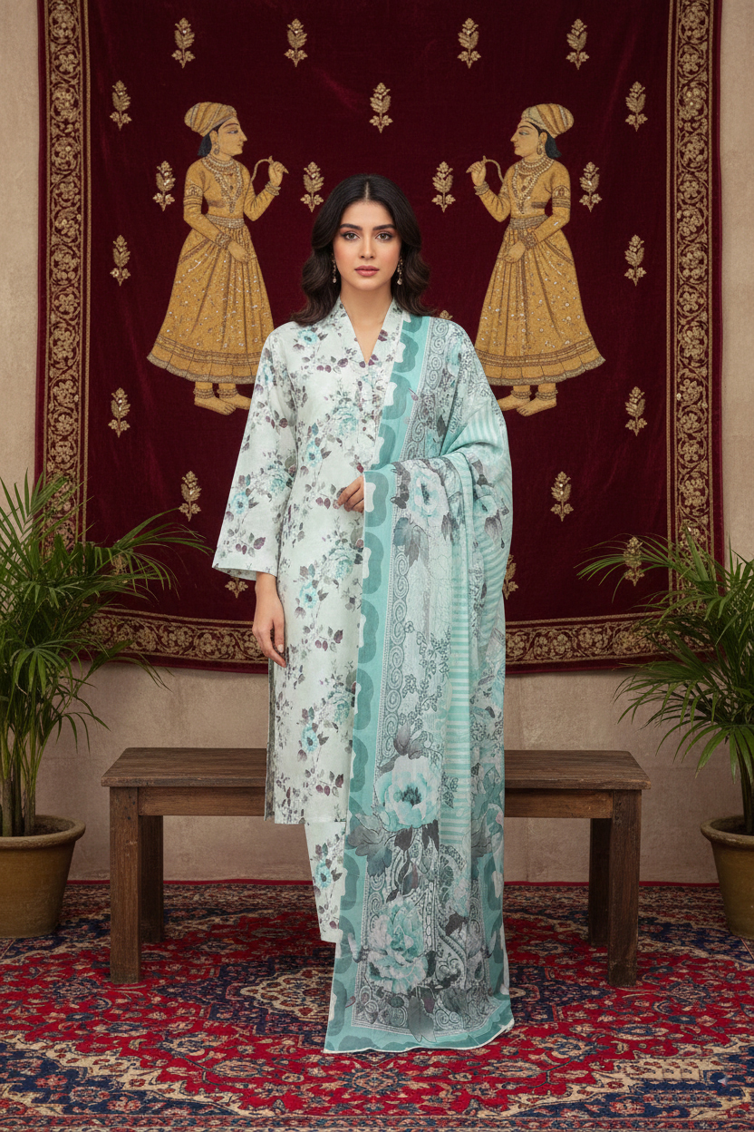 Rania’s Soft AirJet Cotton Printed 3-Piece Casual Suit RNS-AJC3-564