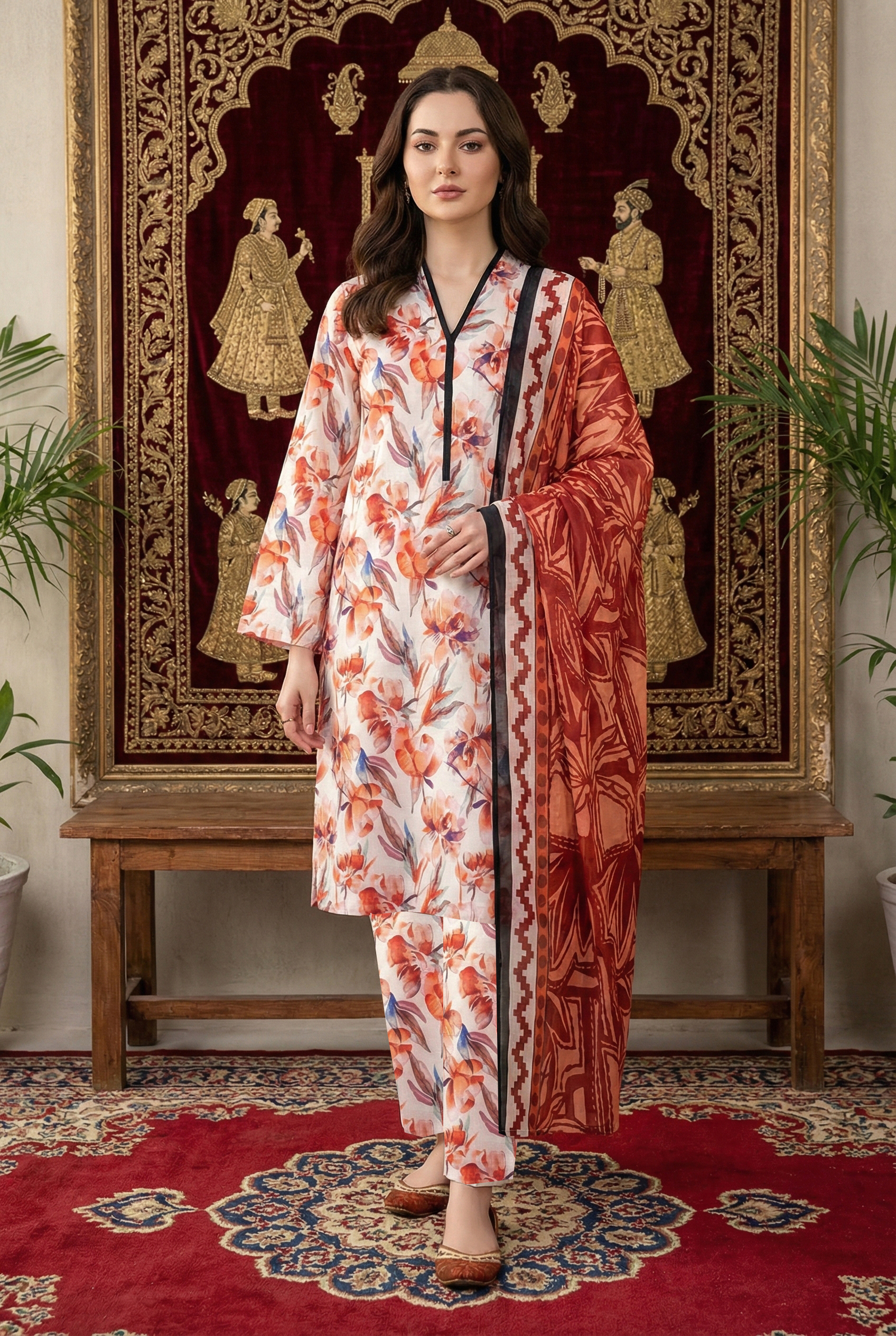 Rania’s Soft AirJet Cotton Printed 3-Piece Casual Suit RNS-AJC3-565