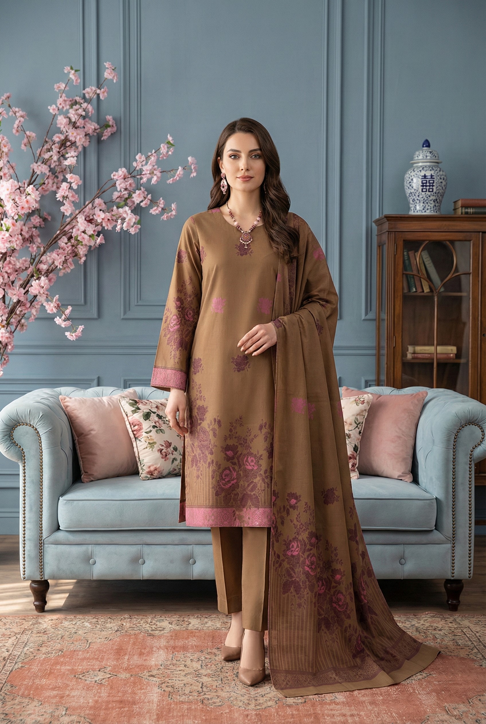 Rania’s Elegant Digital Brosha Jacquard Suit RNS-BRJ-ELG-512