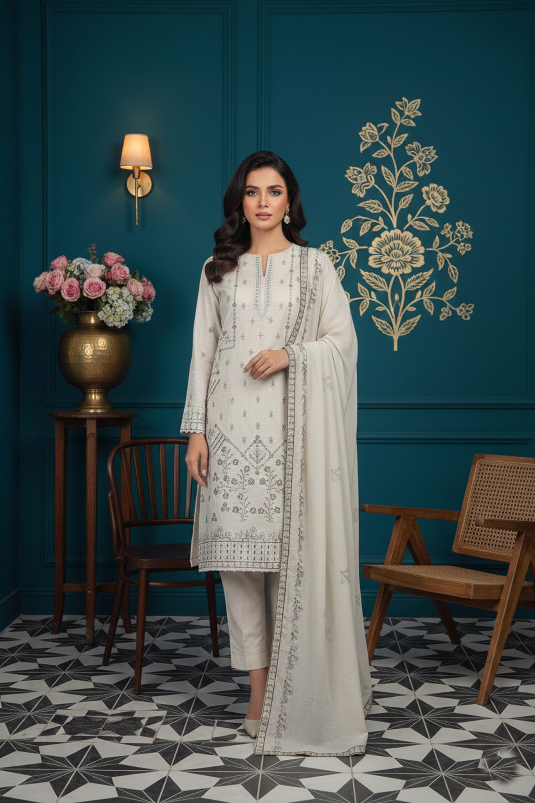Rania’s Slub Lawn Light Sequins Embroidered 3-Piece Suit RNS-SLB-3PC-922