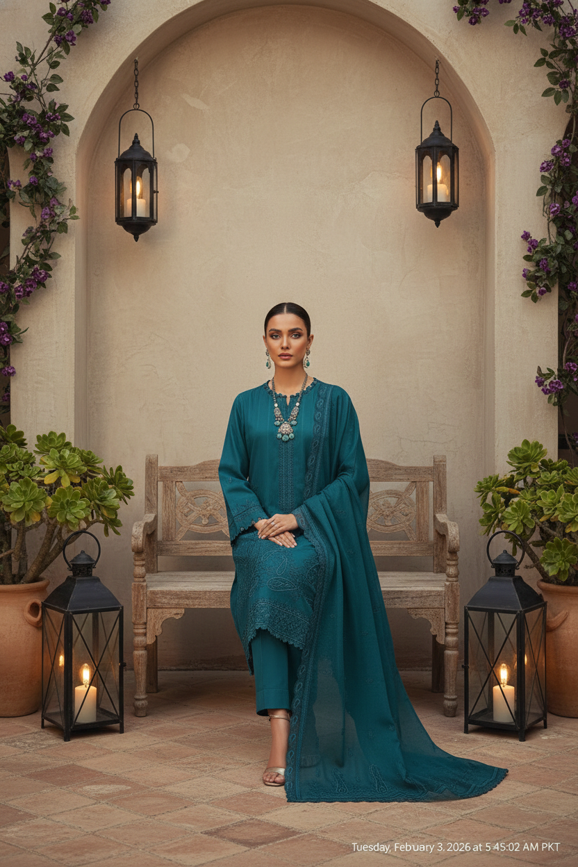 Rania’s Paisley Embroidered Slub Ribbon 3-Piece Suit RNS-SRB-PE3-843