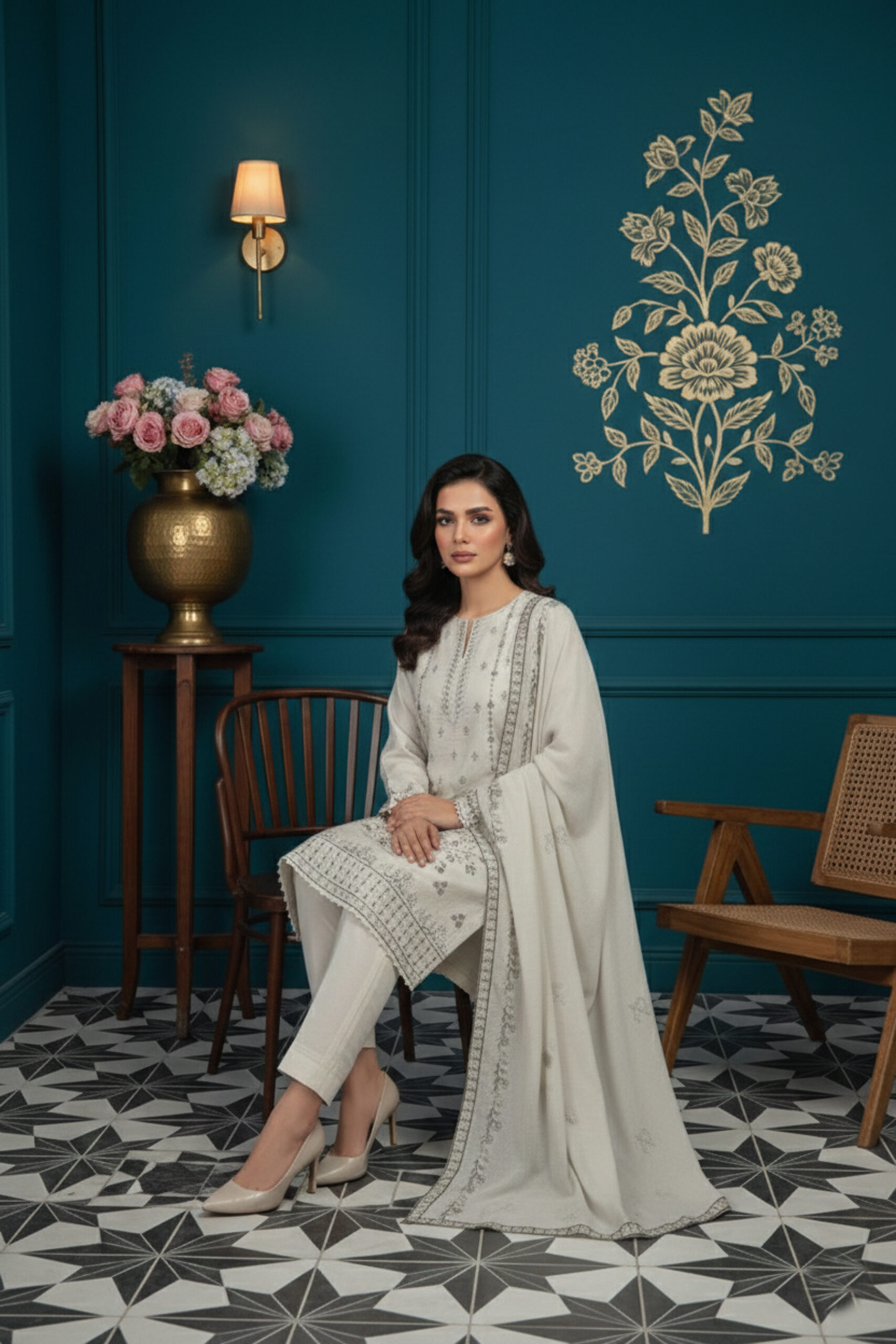 Rania’s Slub Lawn Light Sequins Embroidered 3-Piece Suit RNS-SLB-3PC-922 - Image 2