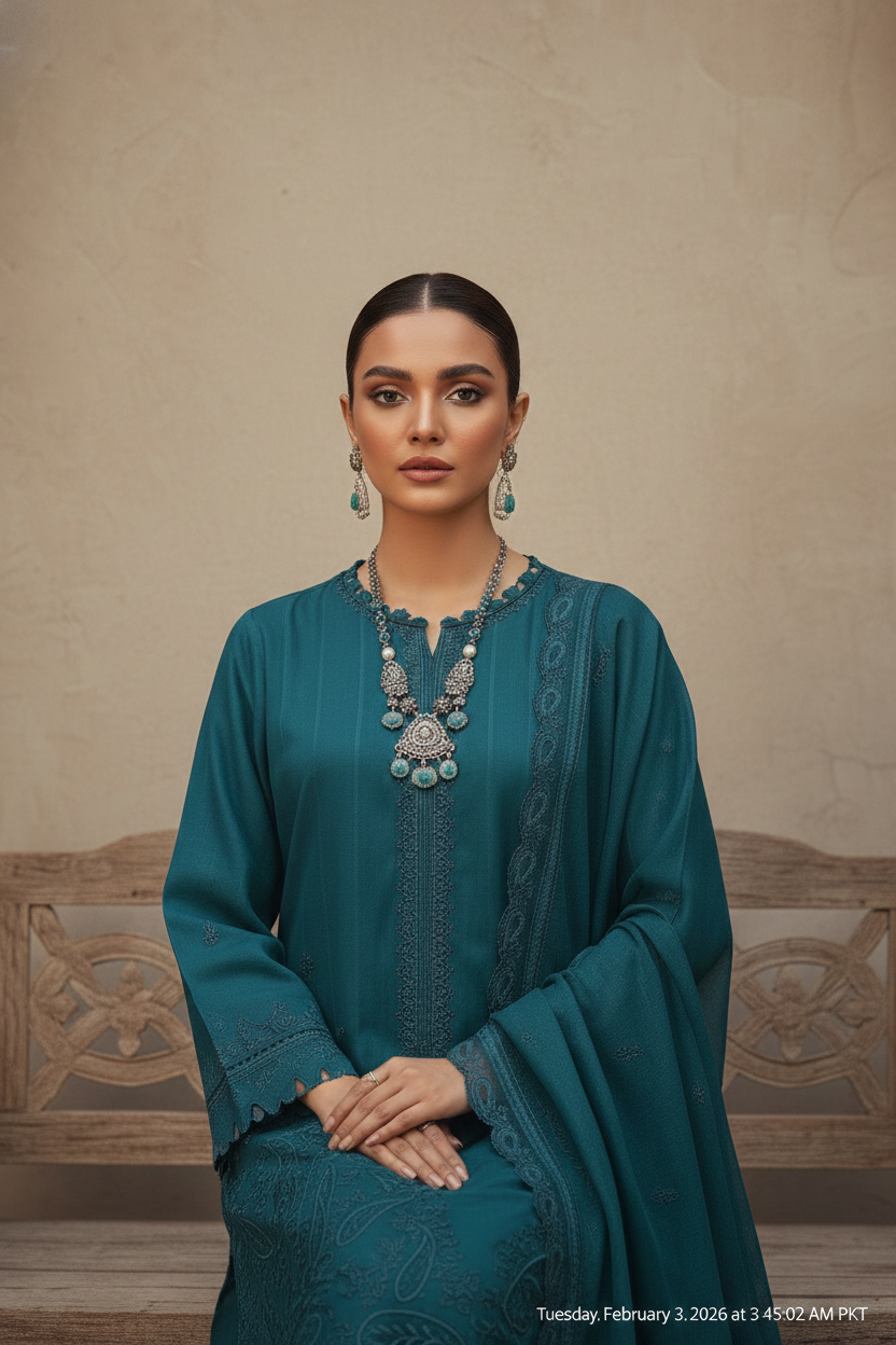 Rania’s Paisley Embroidered Slub Ribbon 3-Piece Suit RNS-SRB-PE3-843 - Image 3