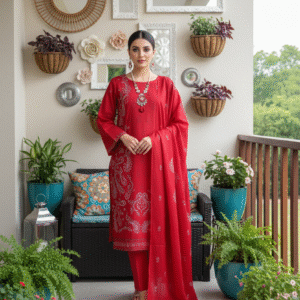Rania’s Pure Cotton Paisley Embroidered 3-Piece Suit RNS-PCP3-918