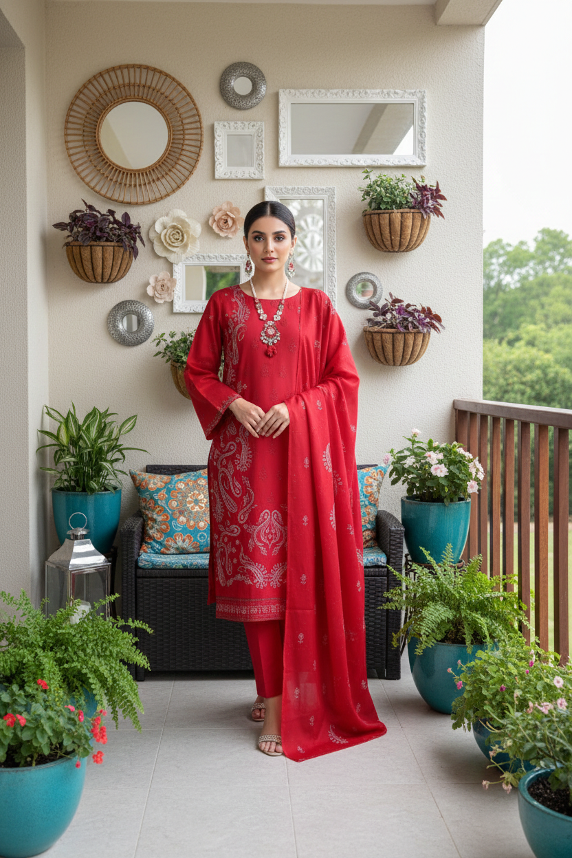 Rania’s Pure Cotton Paisley Embroidered 3-Piece Suit RNS-PCP3-918