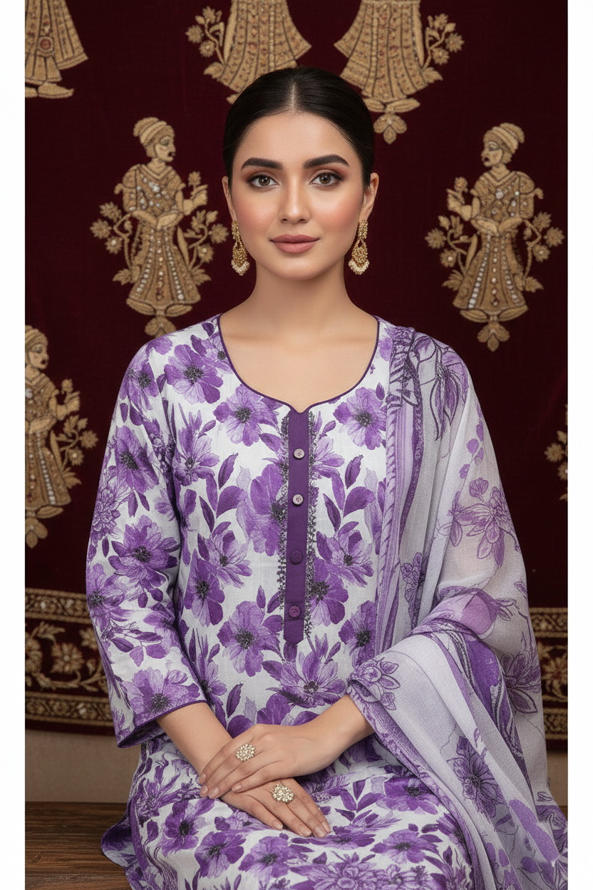 Rania’s Air Jet Cotton Digital Printed 3-Piece Full Suit RNS-AJC3-549 - Image 3