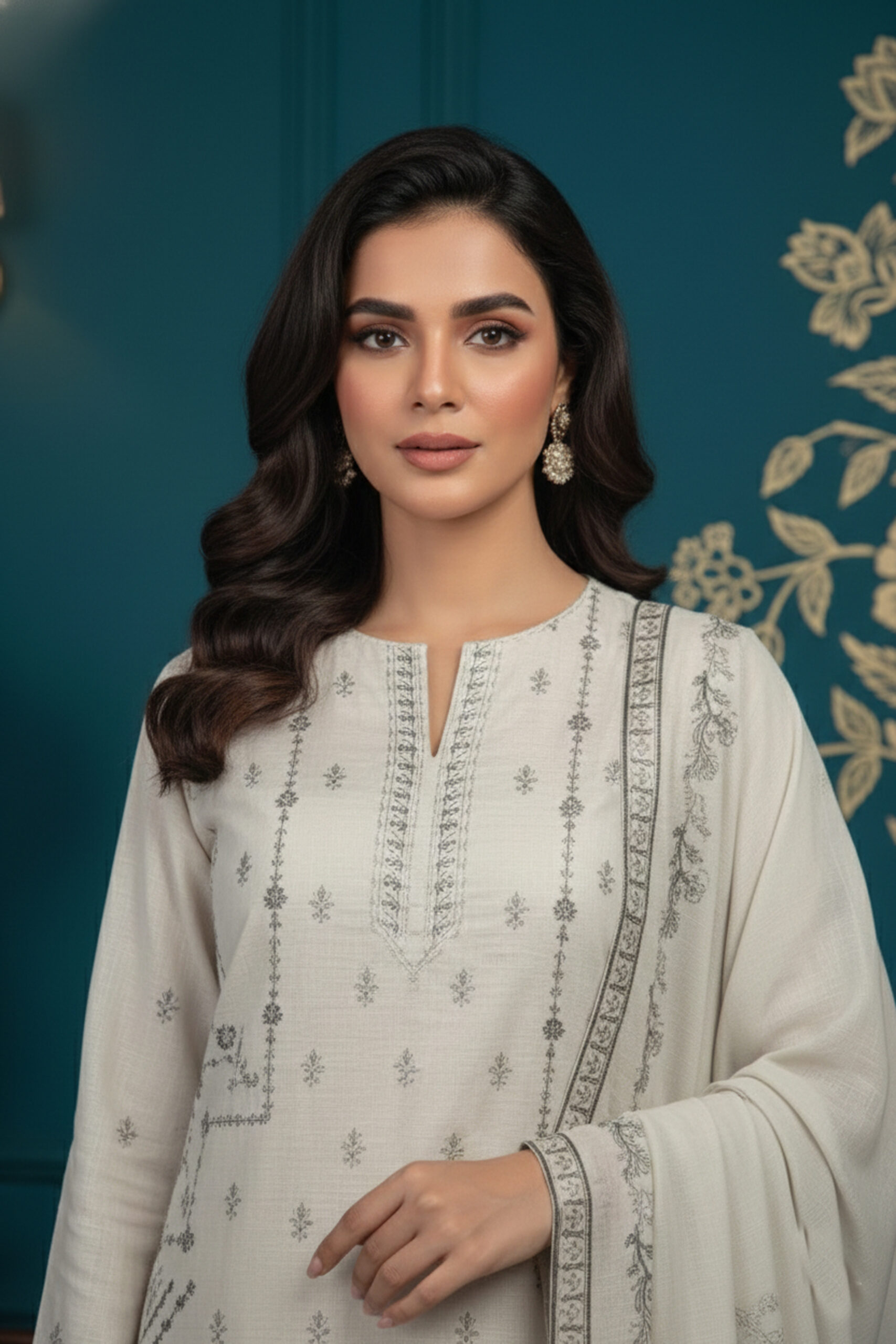 Rania’s Slub Lawn Light Sequins Embroidered 3-Piece Suit RNS-SLB-3PC-922 - Image 3