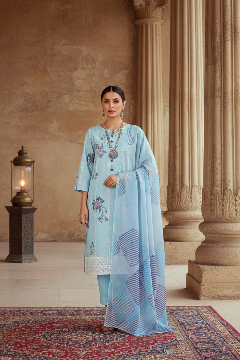 Rania’s Digital Lawn Schiffli 3-Piece Suit RNS-DLS-3P-907