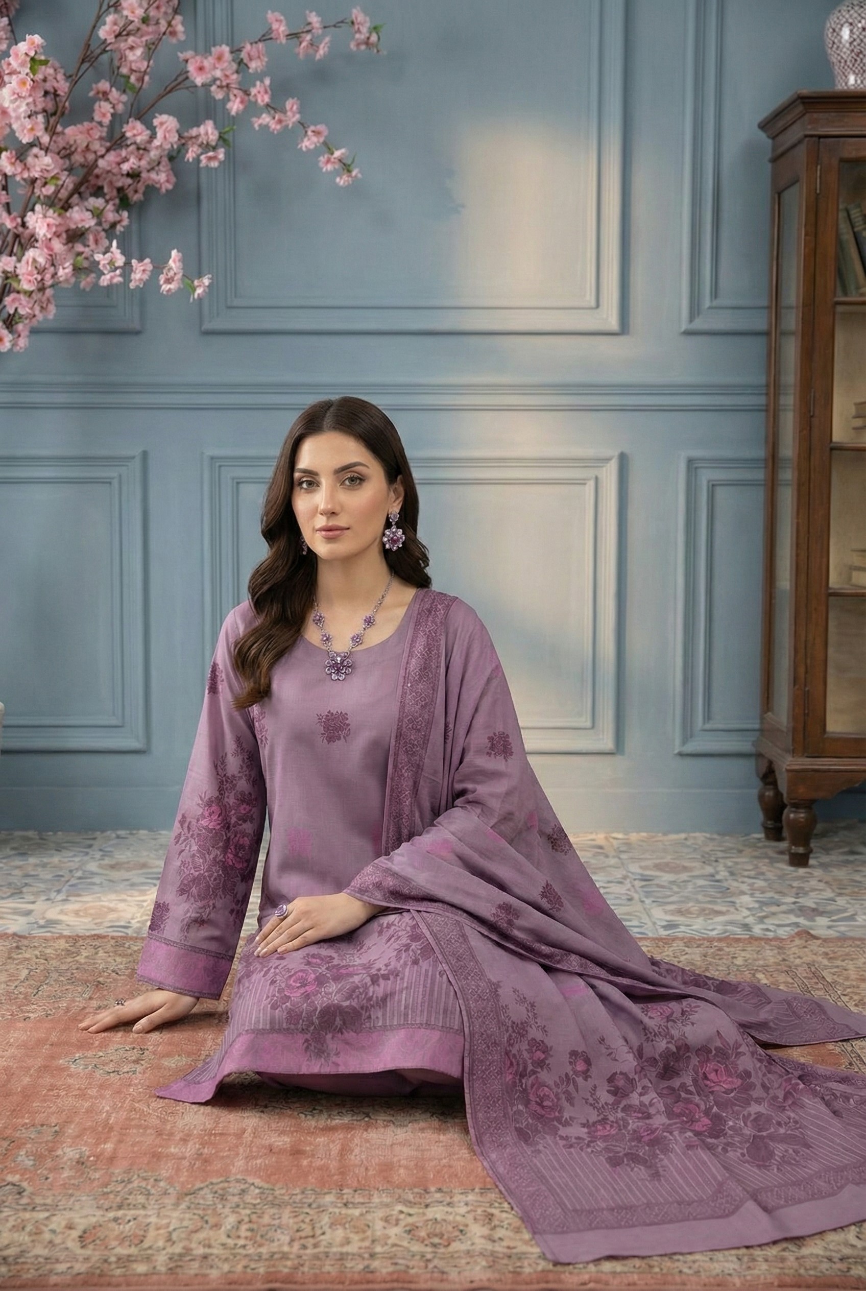 Rania’s Elegant Digital Brosha Jacquard Suit RNS-BRJ-ELG-513