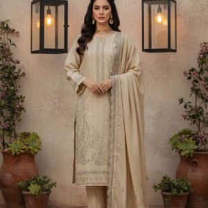 Rania’s Paisley Embroidered Slub Ribbon 3-Piece Suit RNS-SRB-PE3-844