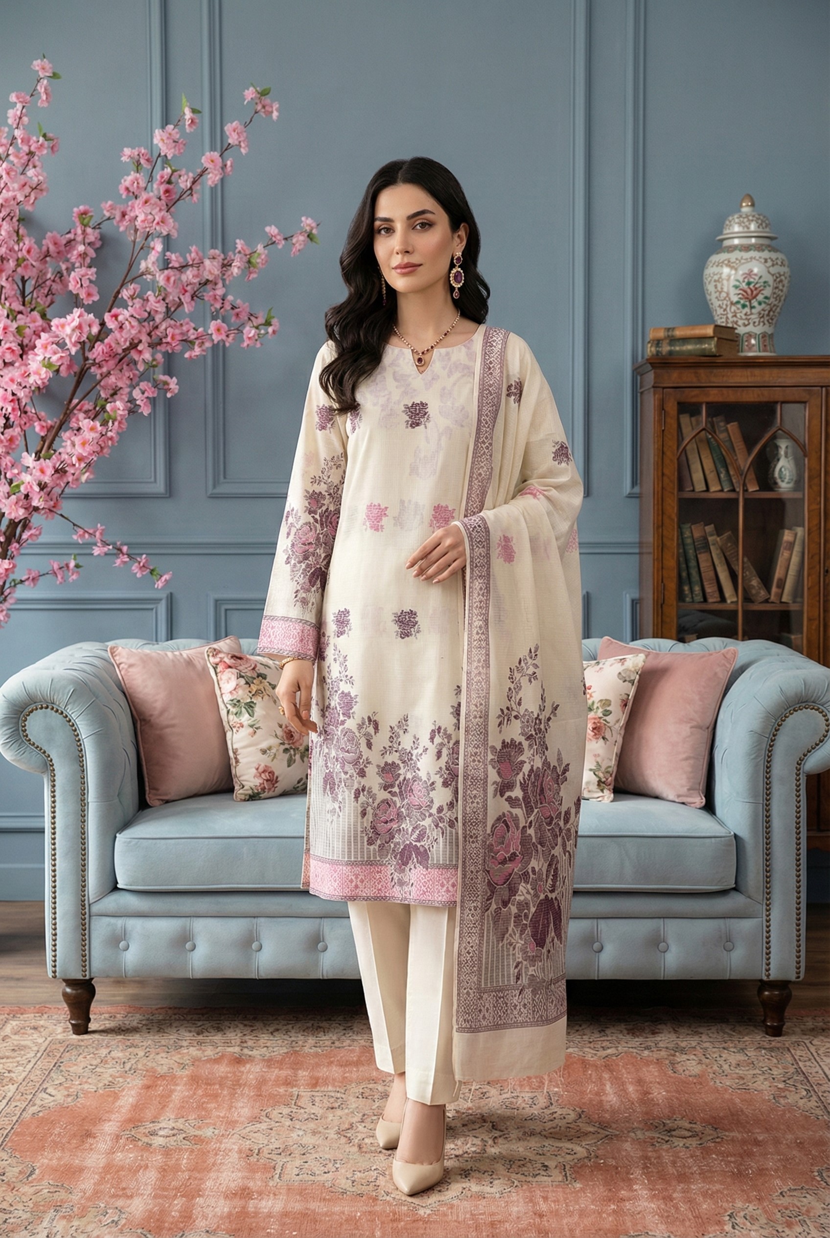 Rania’s Elegant Digital Brosha Jacquard Suit  RNS-BRJ-ELG-509