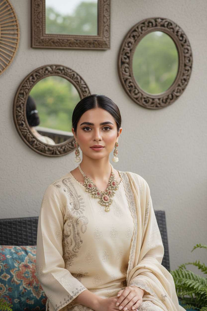 Rania’s Pure Cotton Paisley Embroidered 3-Piece Suit RNS-PCP3-919 - Image 3