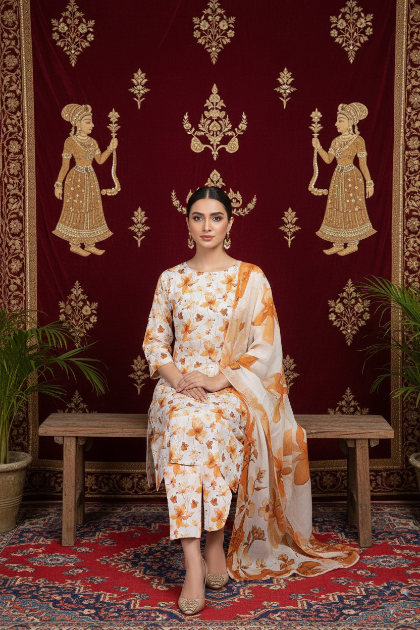 Rania’s Air Jet Cotton Digital Printed 3-Piece Full Suit RNS-AJC3-550 - Image 3