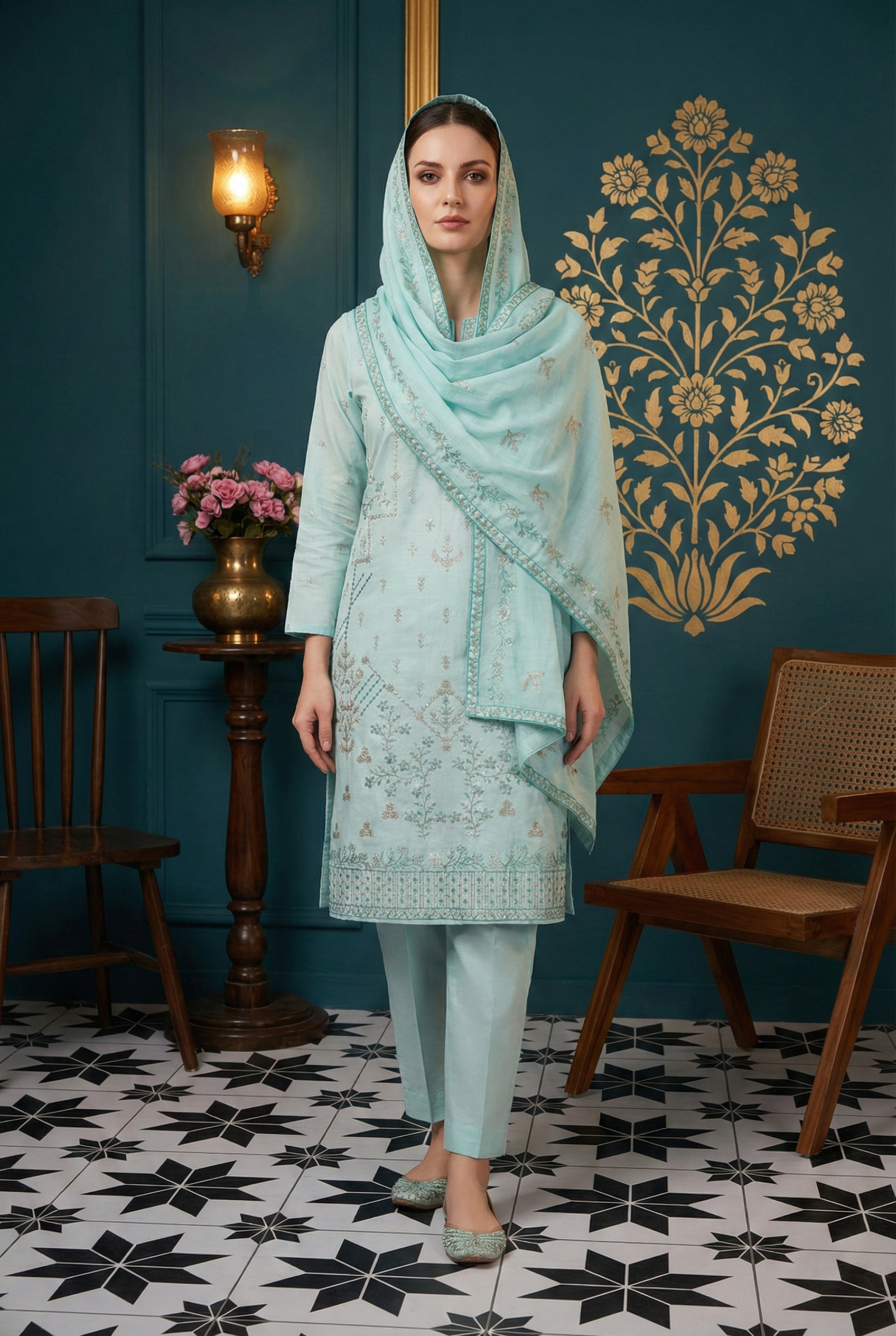 Rania’s Slub Lawn Light Sequins Embroidered 3-Piece Suit RNS-SLB-3PC-923