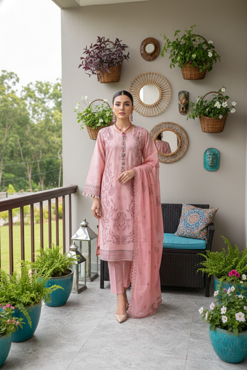 Rania’s Pure Cotton Paisley Embroidered 3-Piece Suit RNS-PCP3-920