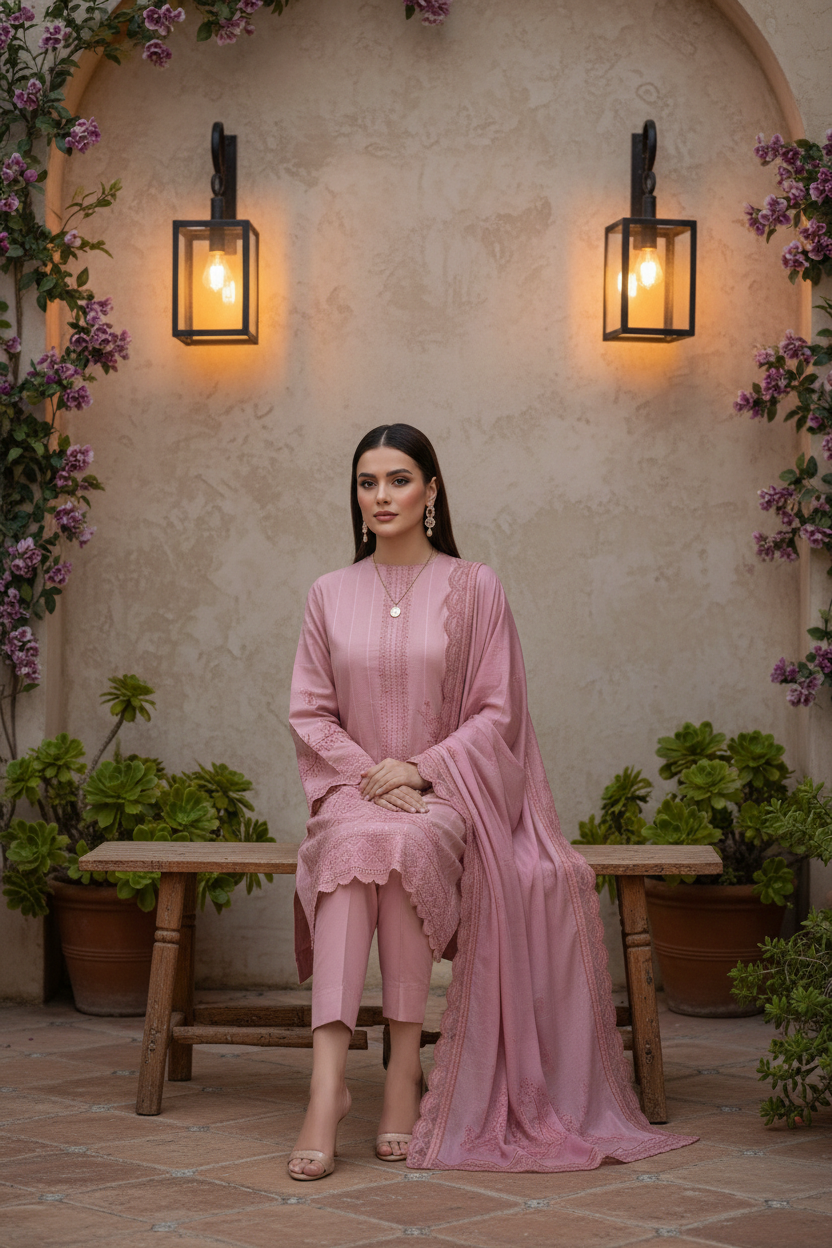 Rania’s Paisley Embroidered Slub Ribbon 3-Piece Suit RNS-SRB-PE3-845