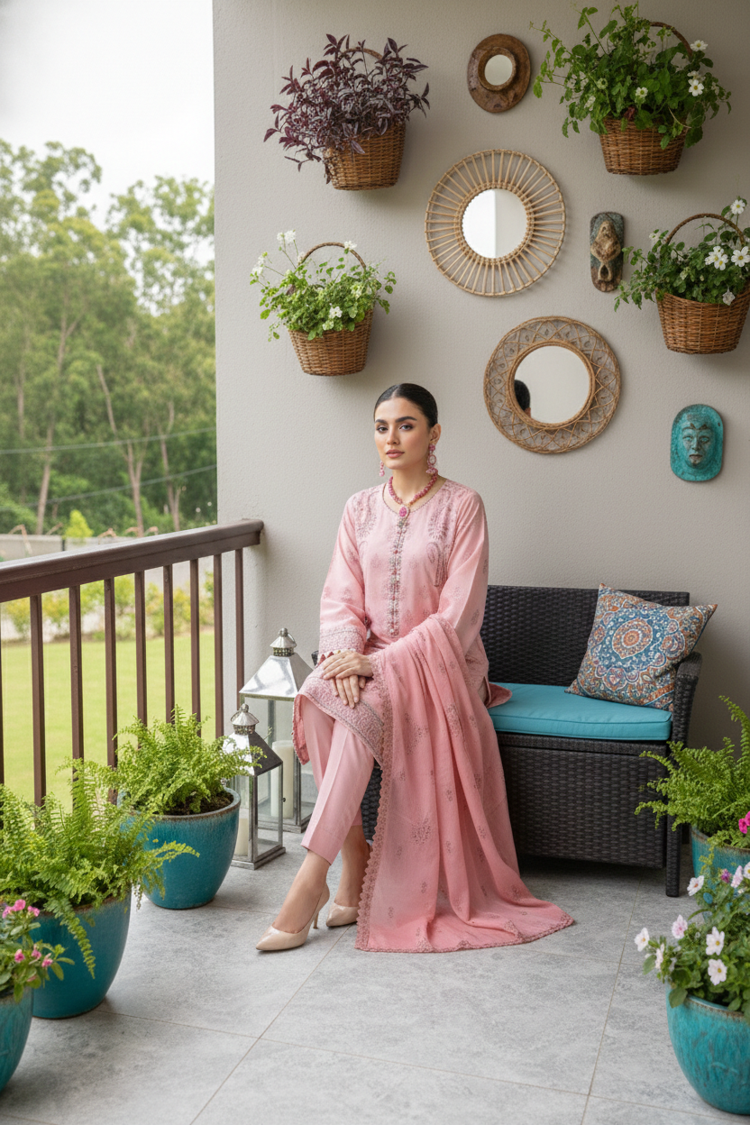 Rania’s Pure Cotton Paisley Embroidered 3-Piece Suit RNS-PCP3-920 - Image 3