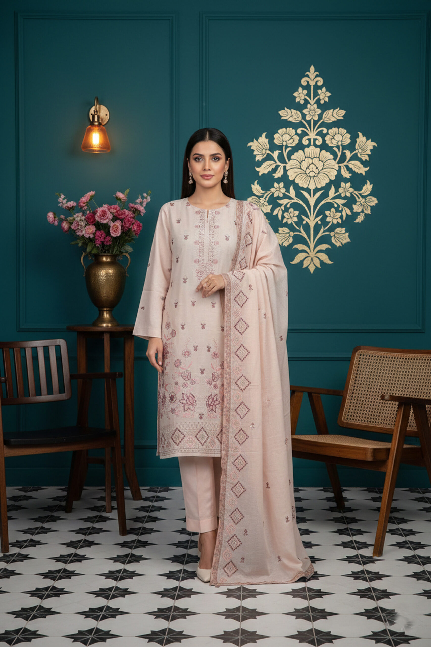 Rania’s Slub Lawn Light Sequins Embroidered 3-Piece Suit RNS-SLB-3PC-924