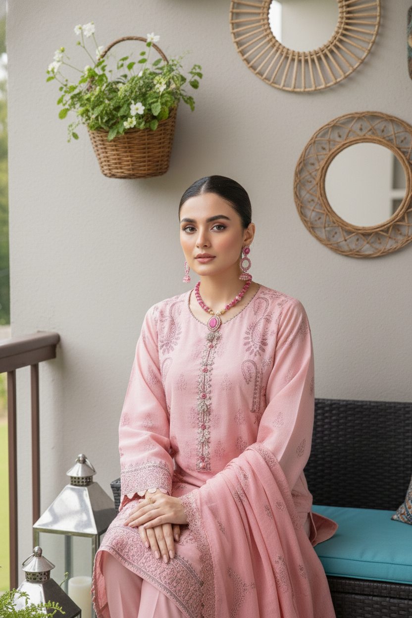 Rania’s Pure Cotton Paisley Embroidered 3-Piece Suit RNS-PCP3-920