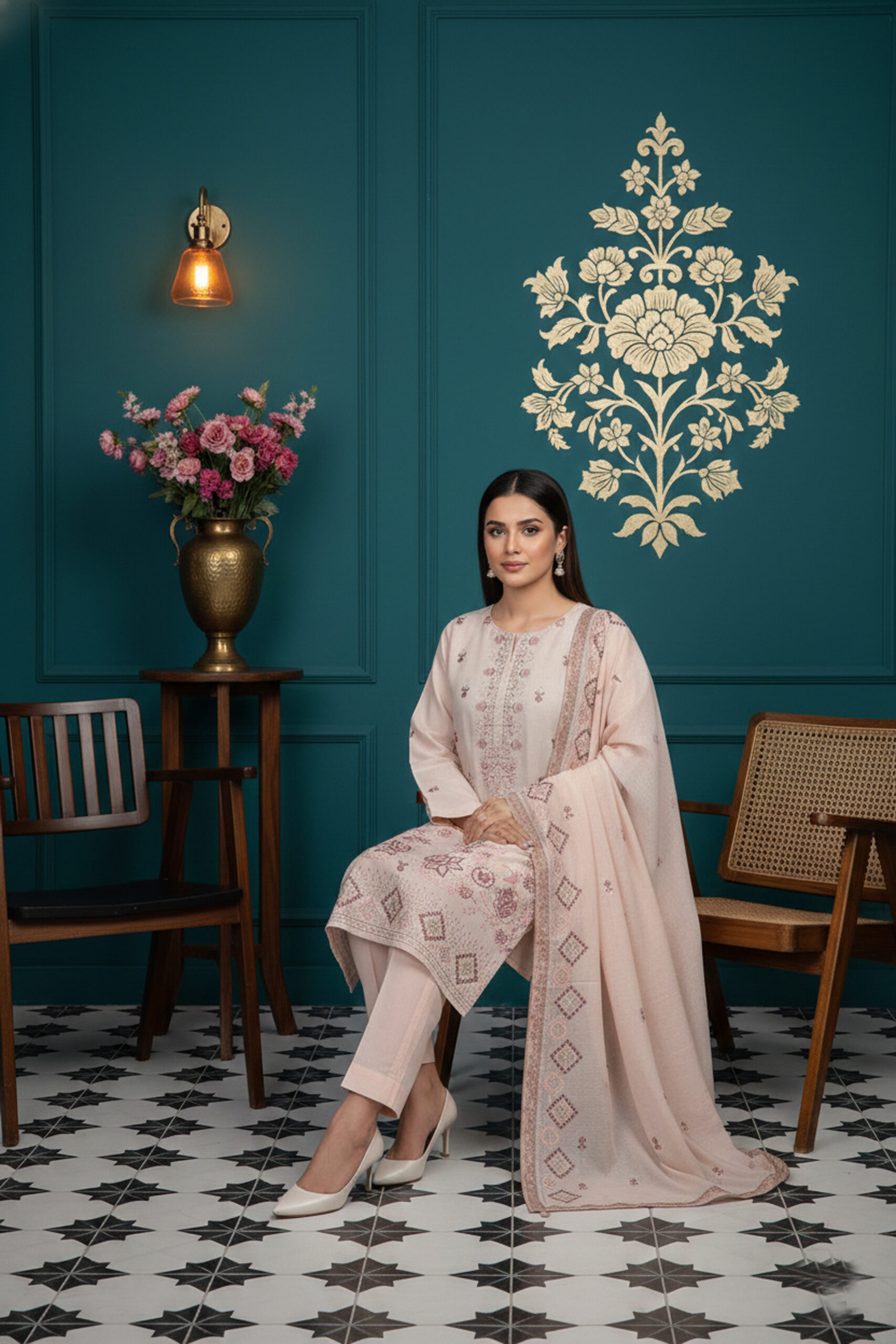 Rania’s Slub Lawn Light Sequins Embroidered 3-Piece Suit RNS-SLB-3PC-924 - Image 3