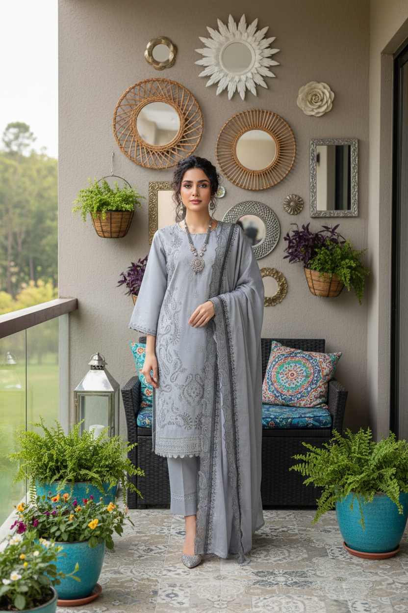 Rania’s Pure Cotton Paisley Embroidered 3-Piece Suit RNS-PCP3-921