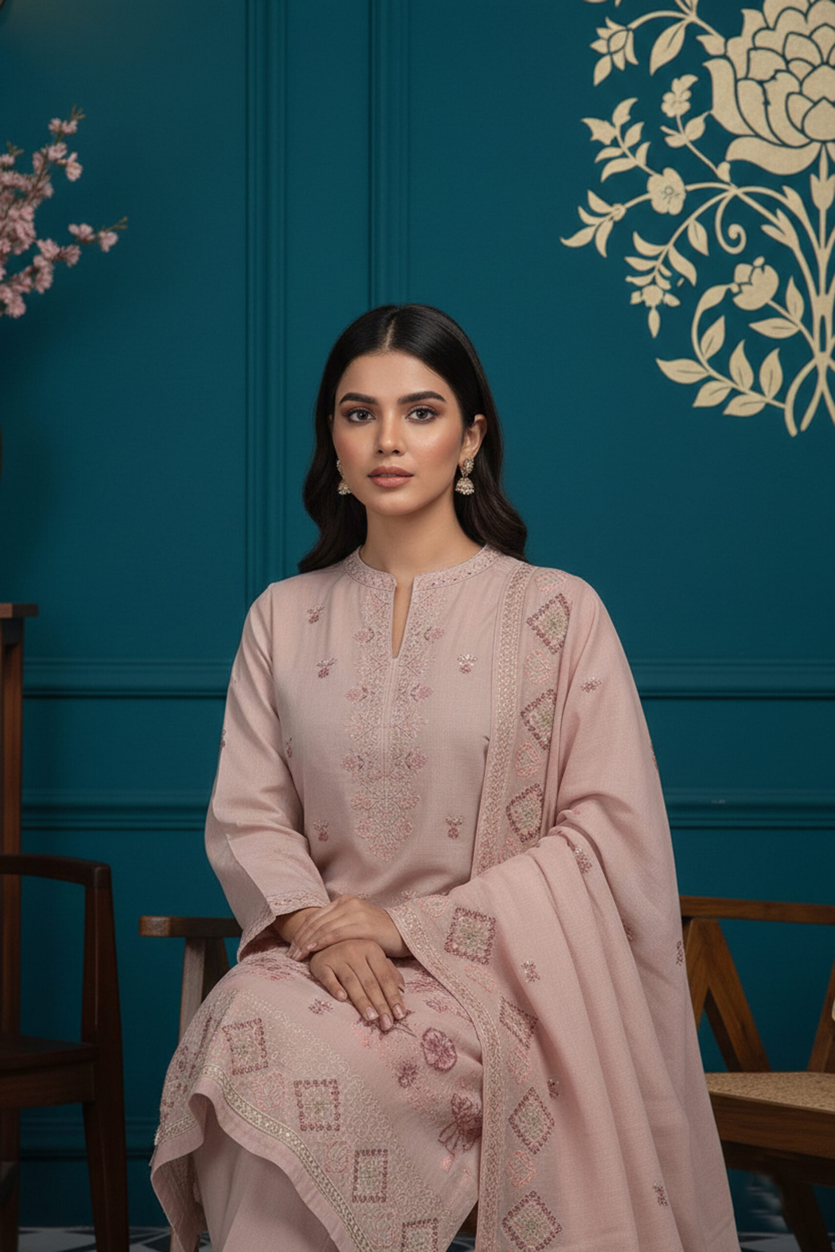 Rania’s Slub Lawn Light Sequins Embroidered 3-Piece Suit RNS-SLB-3PC-925 - Image 2