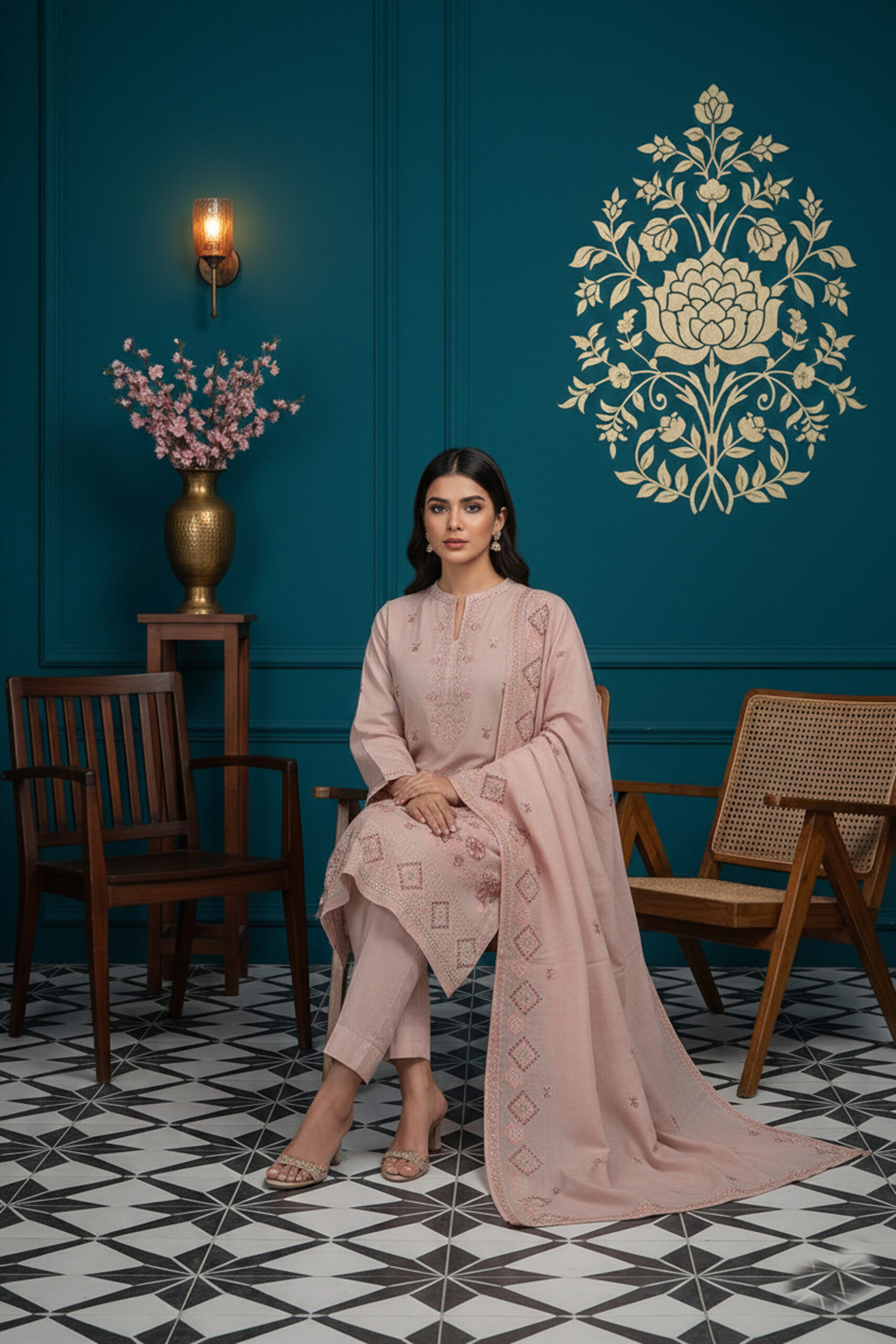 Rania’s Slub Lawn Light Sequins Embroidered 3-Piece Suit RNS-SLB-3PC-925 - Image 3