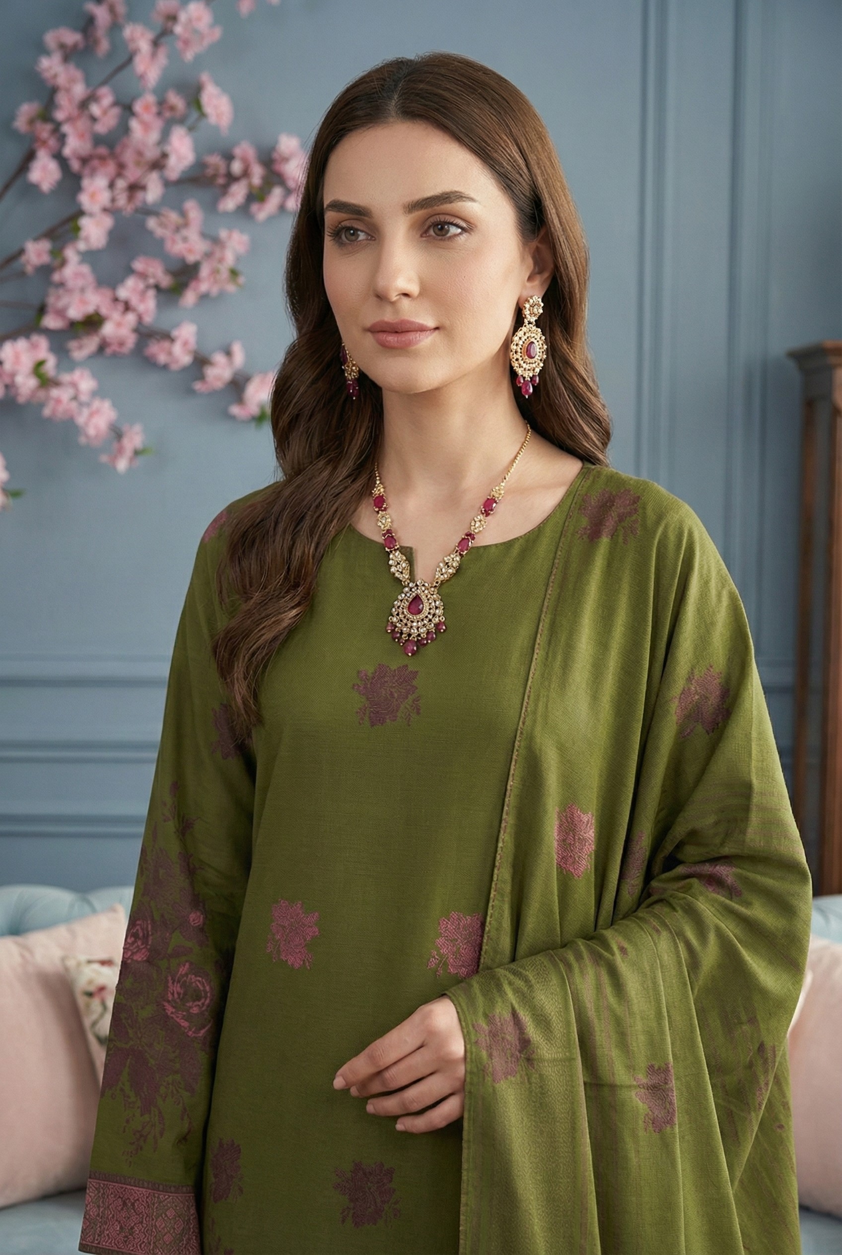 Rania’s Elegant Digital Brosha Jacquard Suit RNS-BRJ-ELG-510