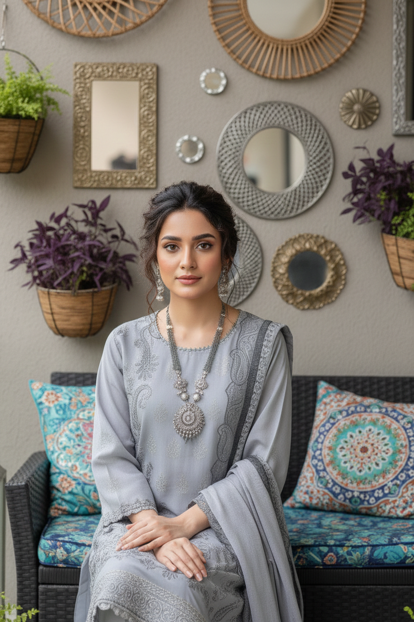 Rania’s Pure Cotton Paisley Embroidered 3-Piece Suit RNS-PCP3-921 - Image 3