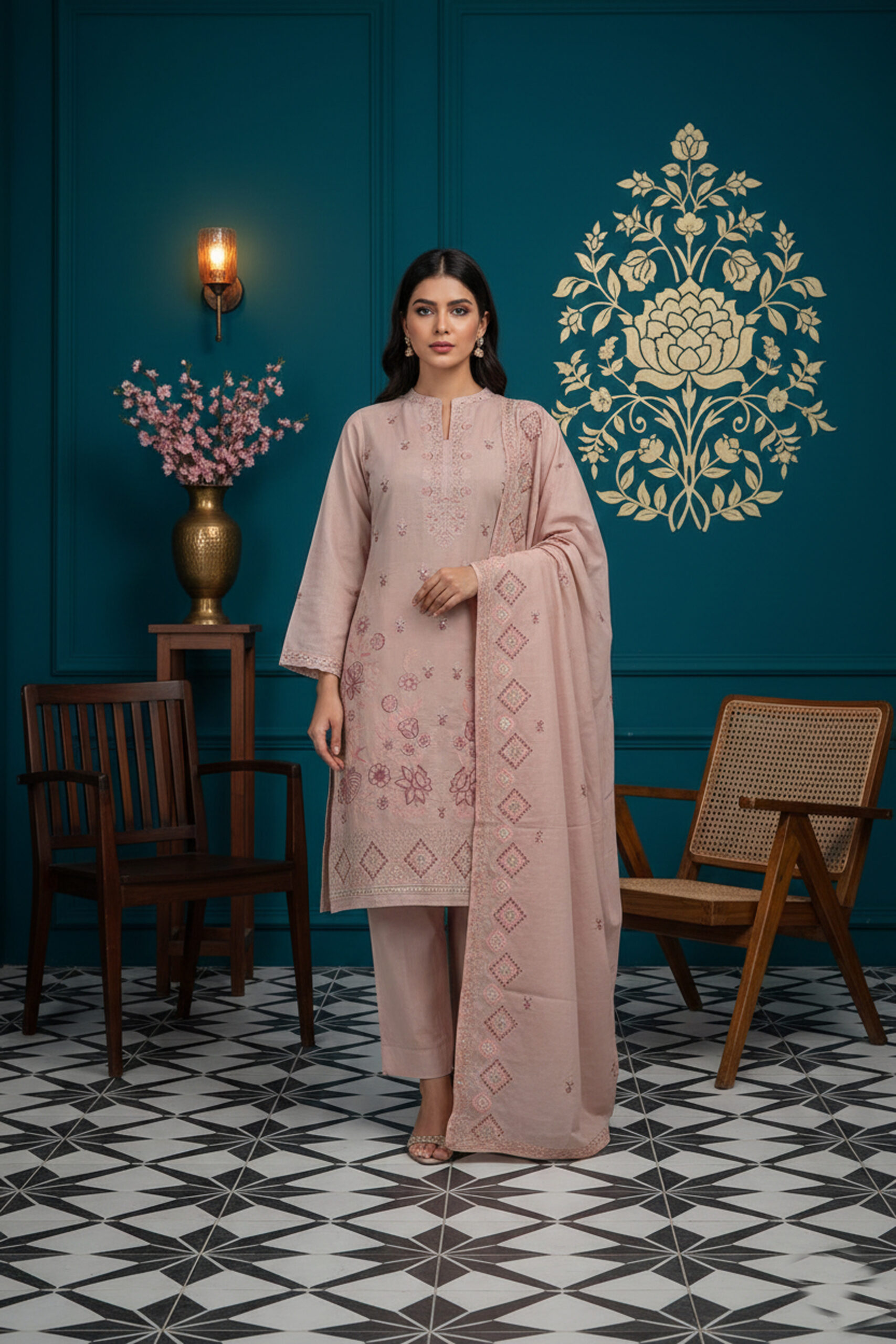 Rania’s Slub Lawn Light Sequins Embroidered 3-Piece Suit RNS-SLB-3PC-925