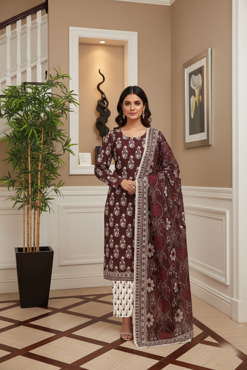 Rania’s Printed Cotton Everyday 3-Piece Suit RNS-DPC-3P-775