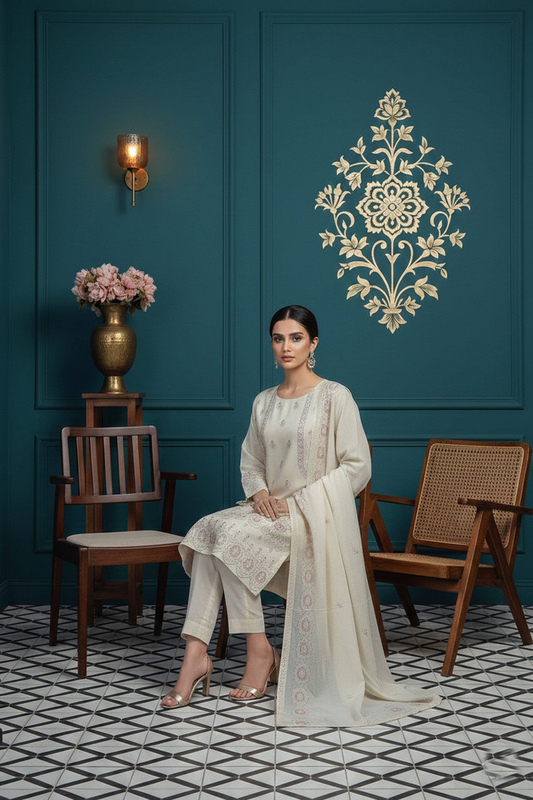 Rania’s Slub Lawn Light Sequins Embroidered 3-Piece Suit RNS-SLB-3PC-926 - Image 2