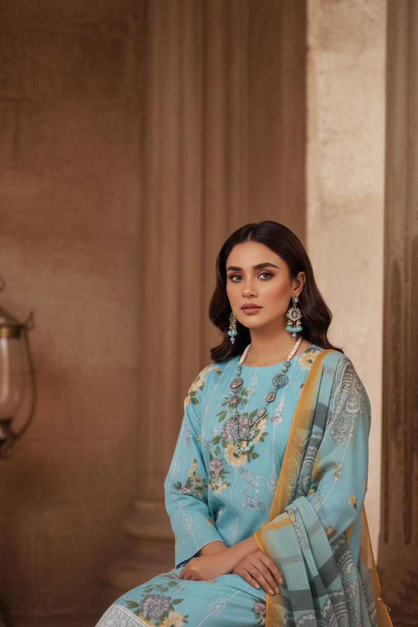 Rania’s Digital Lawn Schiffli 3-Piece Suit RNS-DLS-3P-911